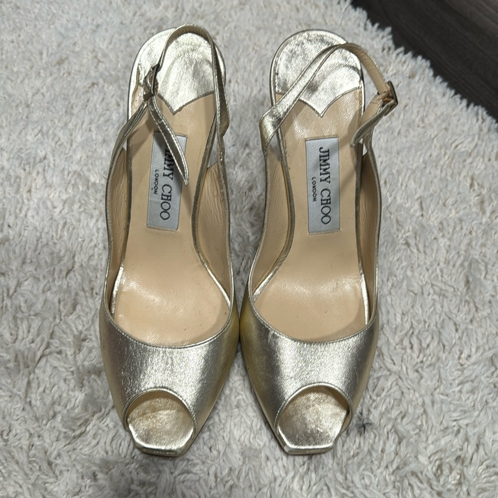 Jimmy Choo Metallic Peep Toe Pump 37